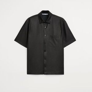 Faux Leather Short-Sleeve Overshirt